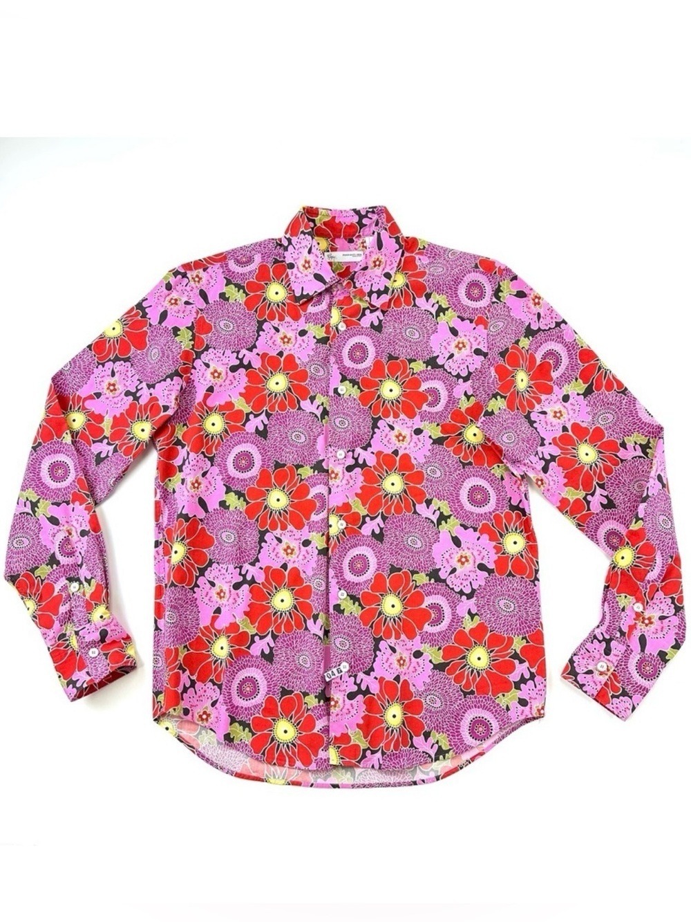 Poggianti graphic flower print cotton poplin button down shirt Mens Medium Italy